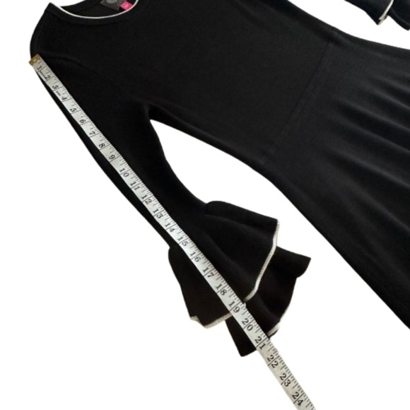 Vince Camuto Women S Black & White Sleeved Ruffled Fit & Flare Midi Knit Dress - Picture 10 of 13